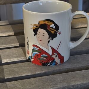 Elegant Geisha Mug with Red and Blue Accents = Boxed